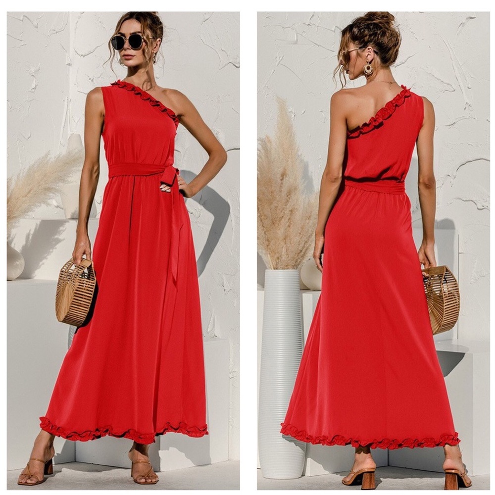 Orange Shoulder Tie Waist Maxi Dress NWT Size Small LAST One